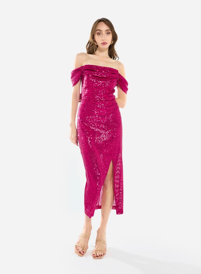 House of Moda Women Draped Sequin Midi Dress - Image 2